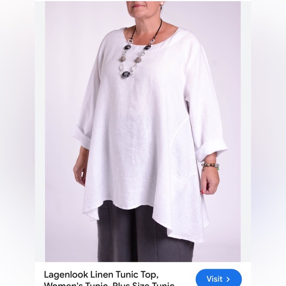 AM Basics 100% linen, beige, lagenlook, asymmetric, button down, tunic!  Large - Picture 13 of 17